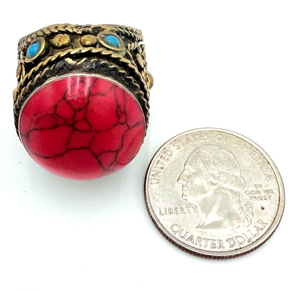 Vintage Afghan Statement Rings -  Engraved Gemstone Jewelry