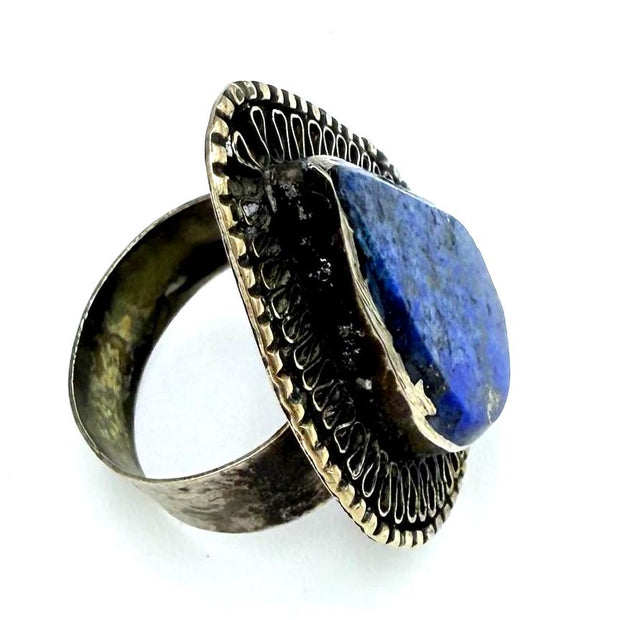 Antique Afghan Lapis Lazuli Ring - Handcrafted Bohemian Gemstone Jewelry for Men and Women