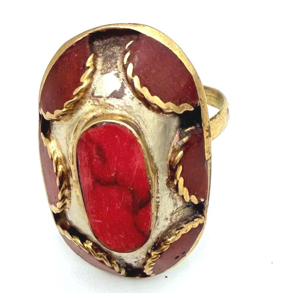Vintage Afghan Statement Rings: Adjustable Turquoise & Carnelian Engraved Gemstone Jewelry for Festivals