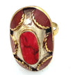 Vintage Afghan Statement Rings: Adjustable Turquoise & Carnelian Engraved Gemstone Jewelry for Festivals