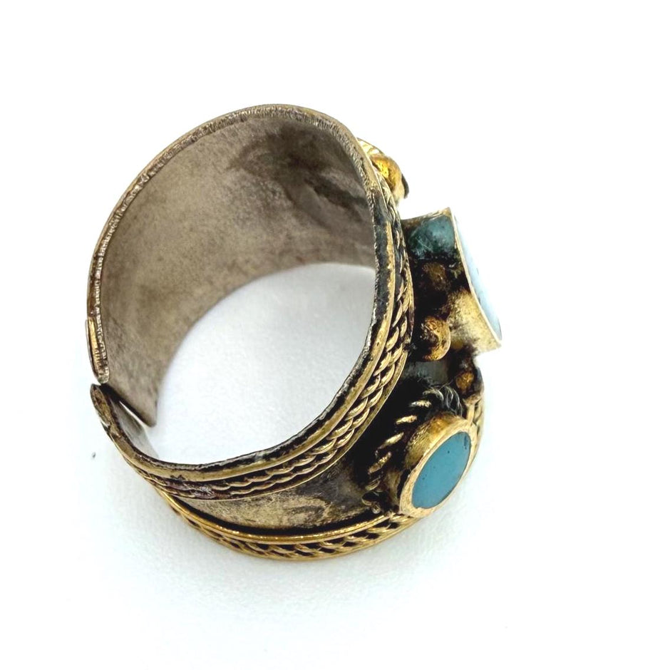 Vintage Afghan Blue Adjustable Statement Rings with Turquoise stone - Handmade Antique Jewelry
