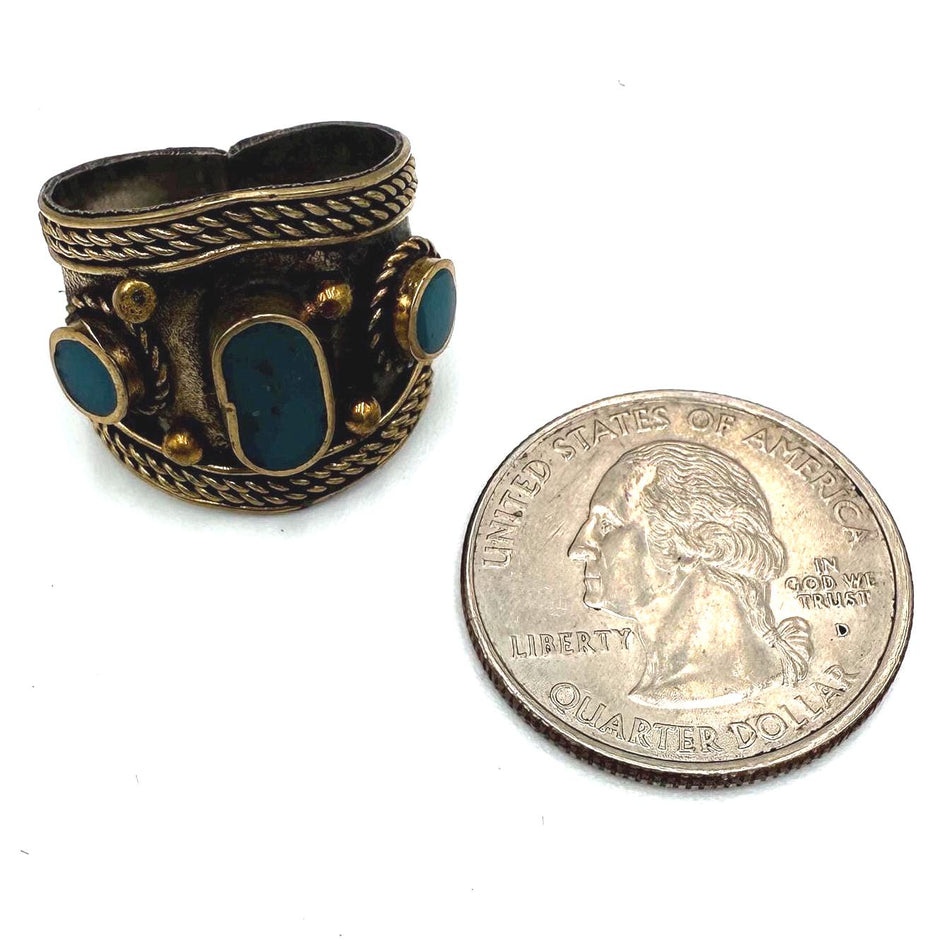 Vintage Afghan Blue Adjustable Statement Rings with Turquoise stone - Handmade Antique Jewelry
