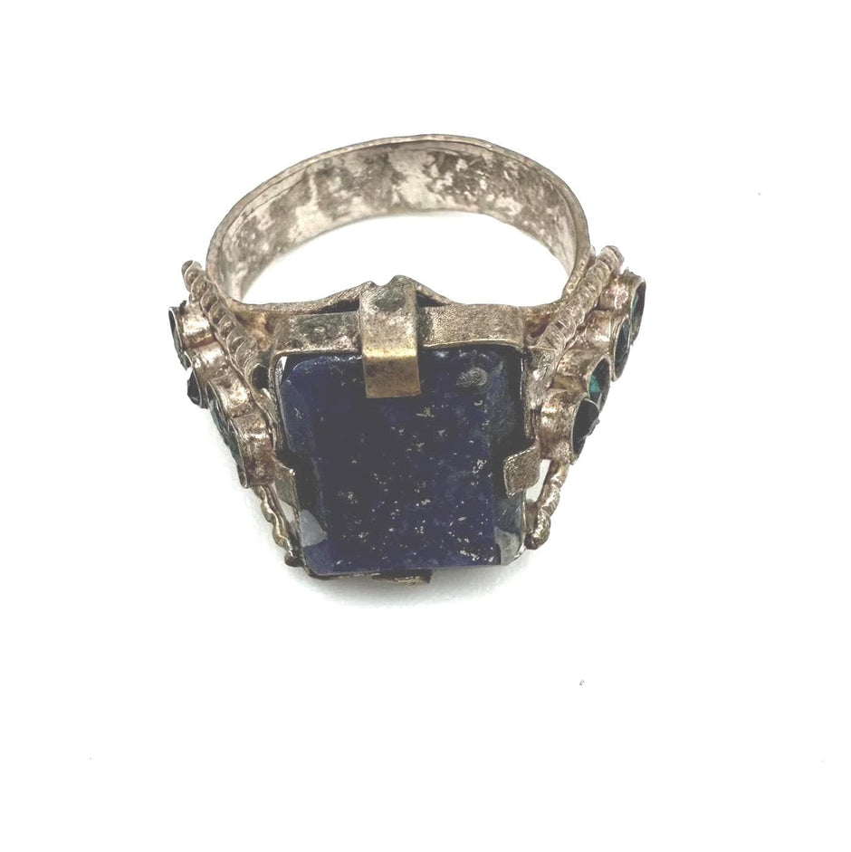 Vintage Afghan Lapis Lazuli Silver Ring - Ethnic Tribal Kuchi Jewelry for Women