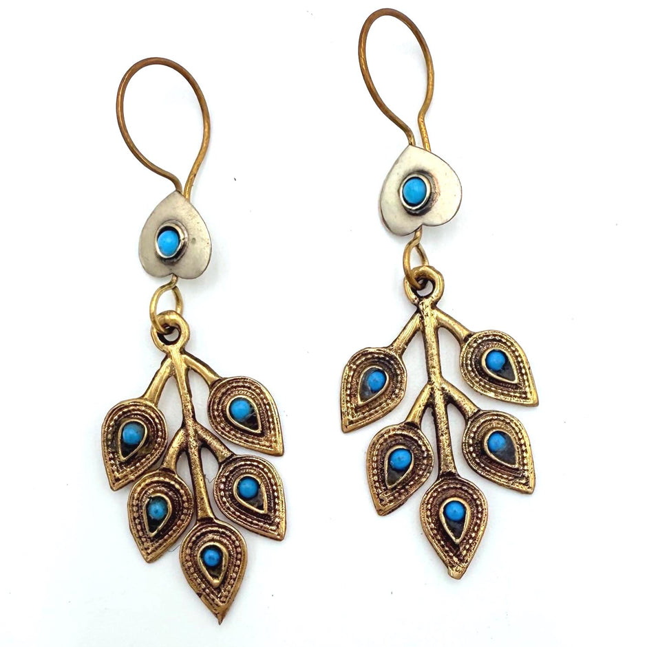 Vintage Afghani Turquoise Earrings: Boho Tribal Jewelry