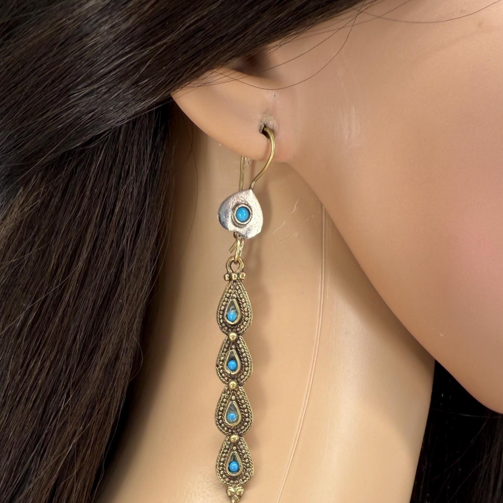 Vintage Afghan Tribal Earrings - Handcrafted Turquoise Teardrop Boho Ethnic Statement Jewelry