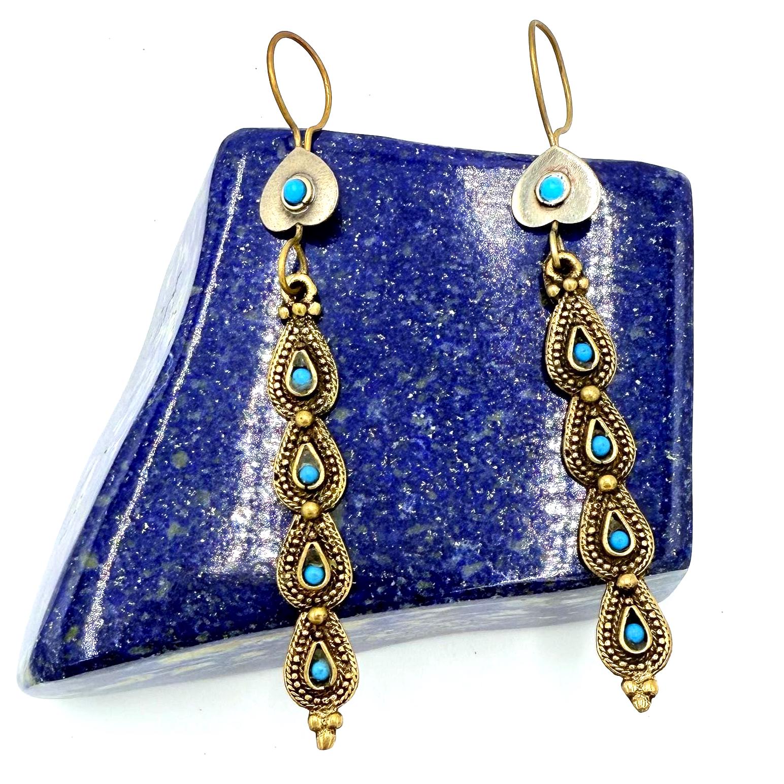 Vintage Afghan Tribal Earrings - Handcrafted Turquoise Teardrop Boho Ethnic Statement Jewelry
