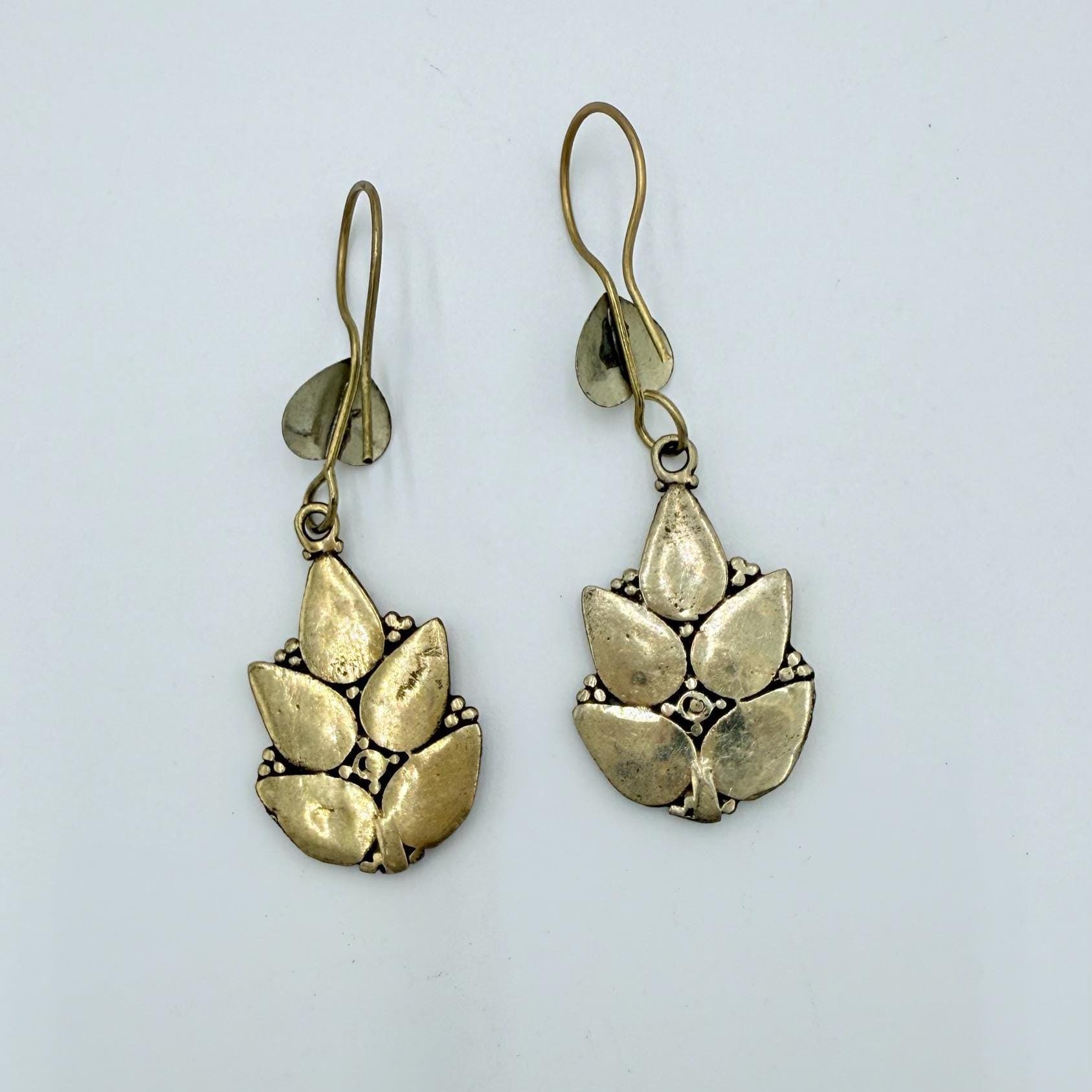 Afghan Brass & Glass Stone Earrings: Tribal Boho Statement Jewelry