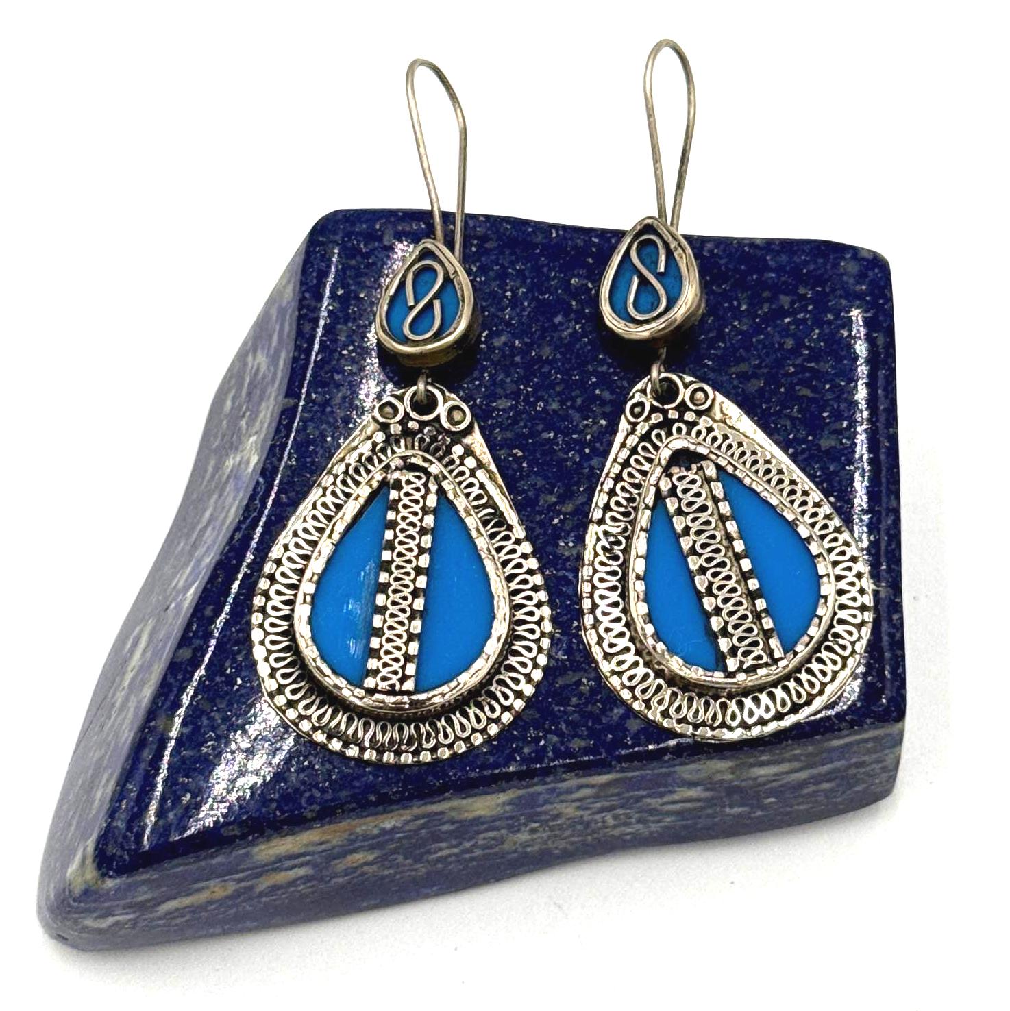 Vintage Afghani Tribal Earrings: Green Glass Stone, Boho Ethnic Jewelry