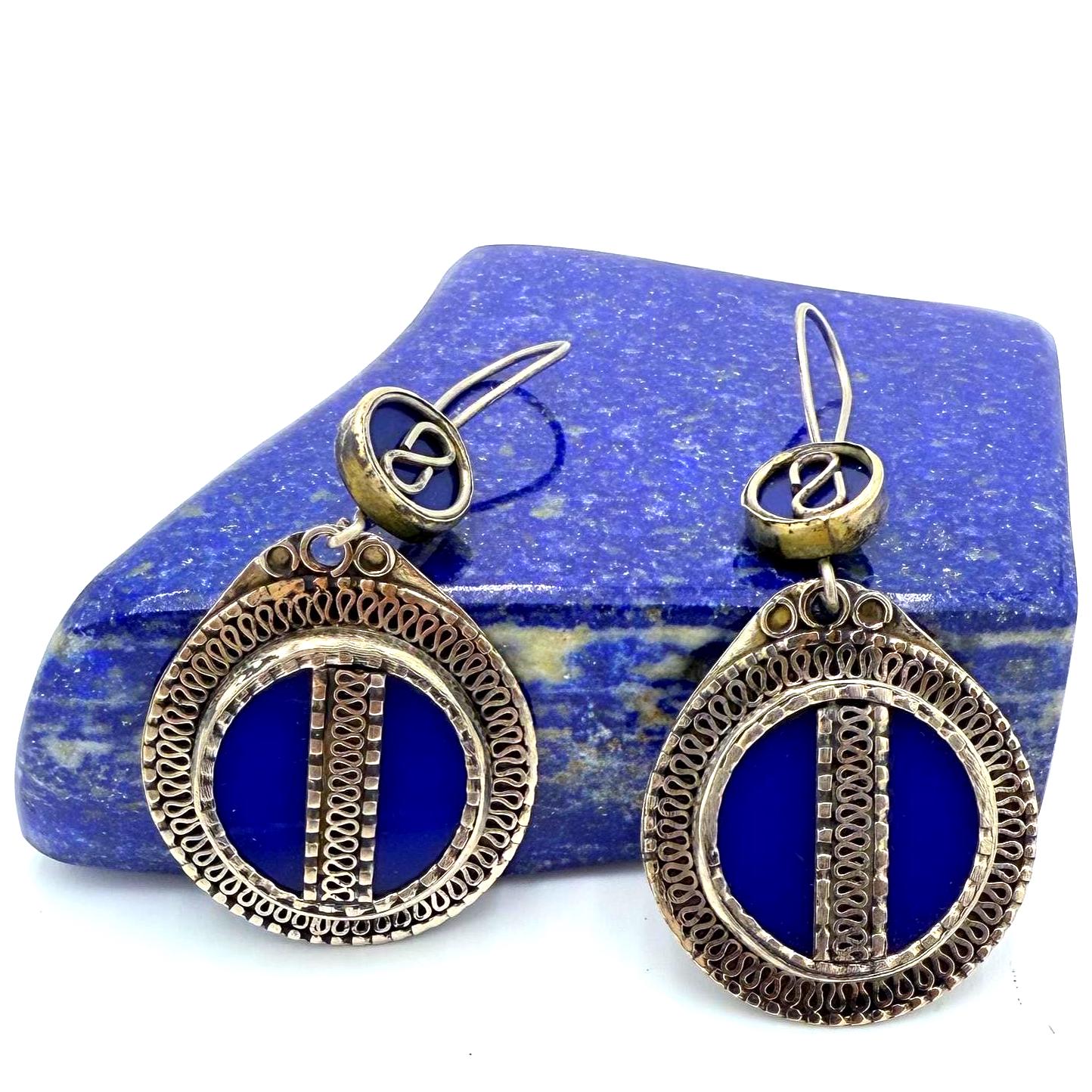 Vintage Afghan Lapis Lazuli Earrings: Ethnic Boho Handmade Tuareg Jewelry for Women