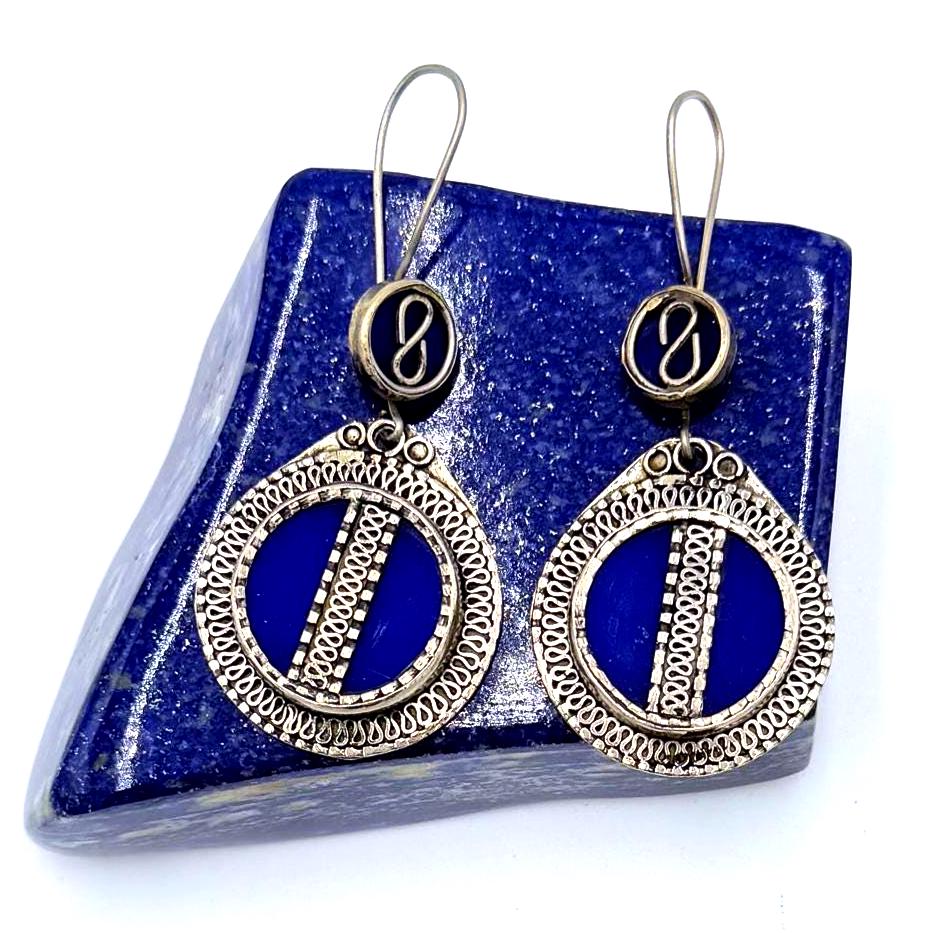 Vintage Afghan Lapis Lazuli Earrings: Ethnic Boho Handmade Tuareg Jewelry for Women