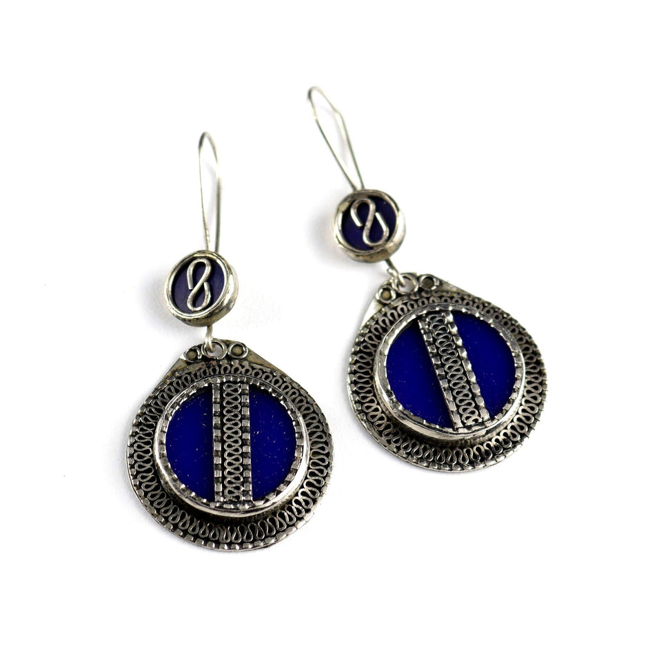 Vintage Afghan Lapis Lazuli Earrings: Ethnic Boho Handmade Tuareg Jewelry for Women
