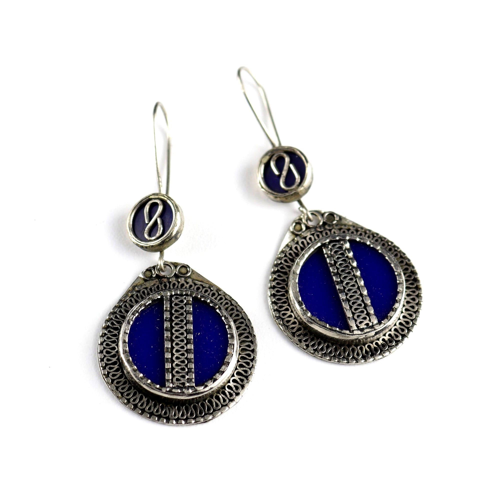 Vintage Afghan Lapis Lazuli Earrings: Ethnic Boho Handmade Tuareg Jewelry for Women