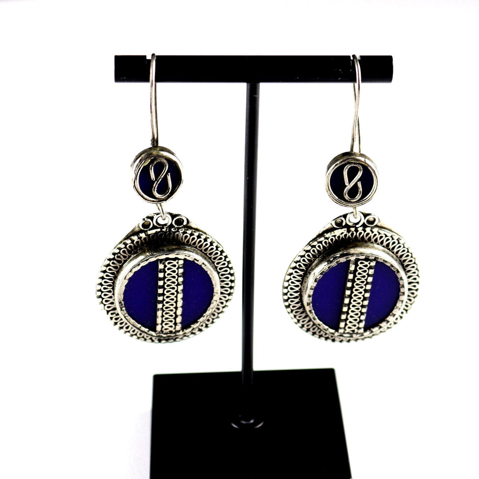 Vintage Afghan Lapis Lazuli Earrings: Ethnic Boho Handmade Tuareg Jewelry for Women