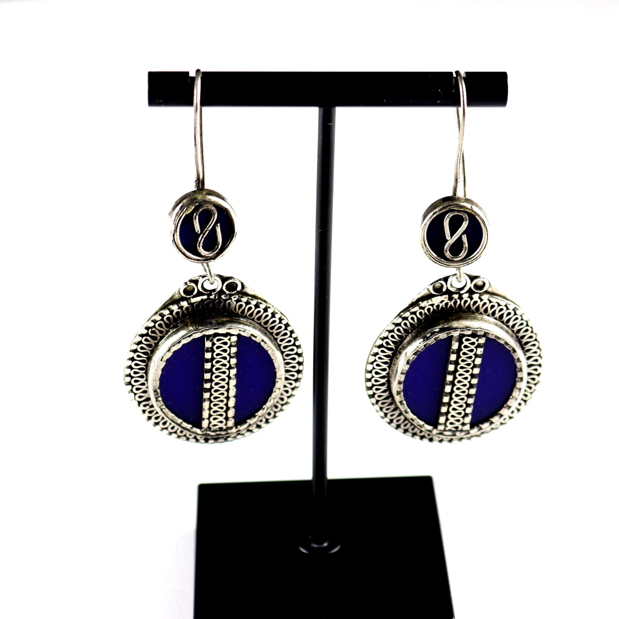 Vintage Afghan Lapis Lazuli Earrings: Ethnic Boho Handmade Tuareg Jewelry for Women