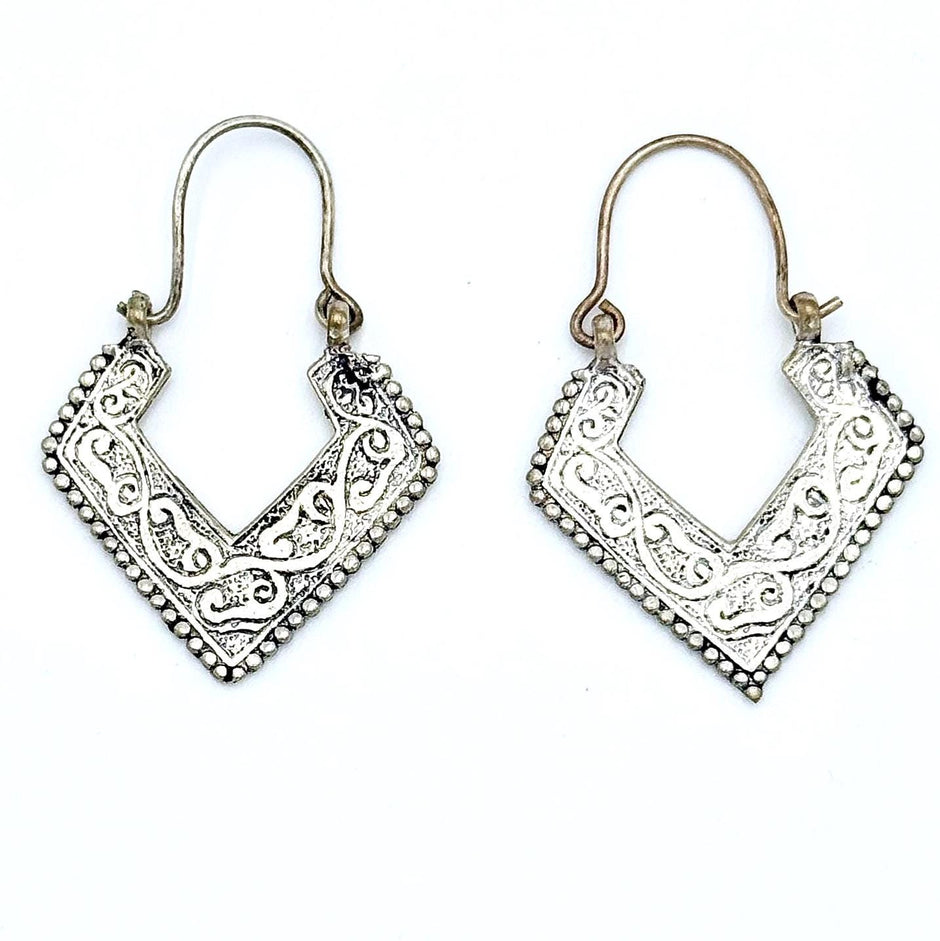 Vintage Afghan Silver Earrings - Handmade Ethnic Boho Statement Jewelry