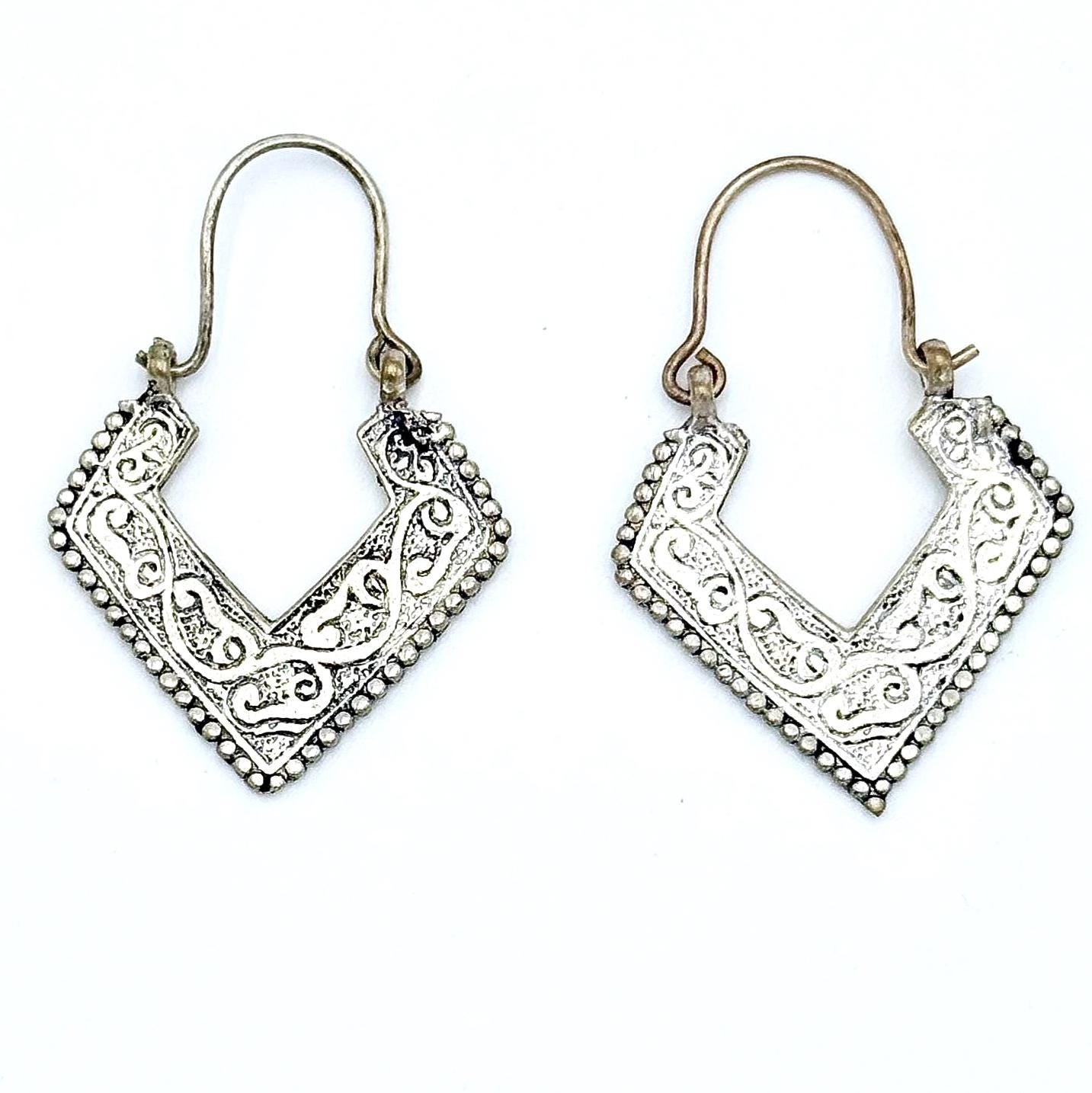 Vintage Afghan Silver Earrings - Handmade Ethnic Boho Statement Jewelry