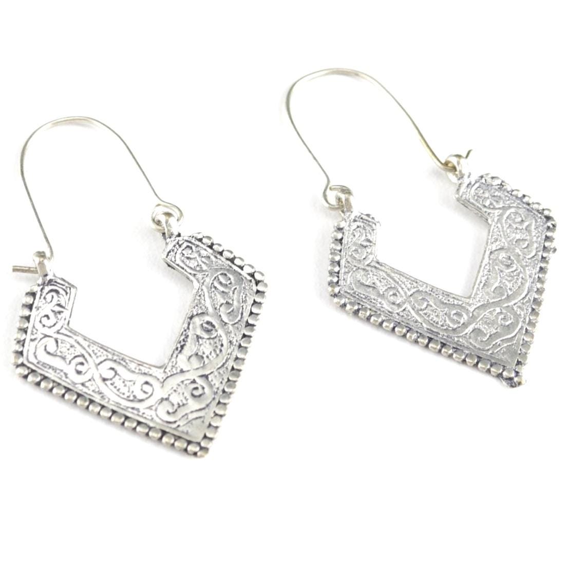 Vintage Afghan Silver Earrings - Handmade Ethnic Boho Statement Jewelry