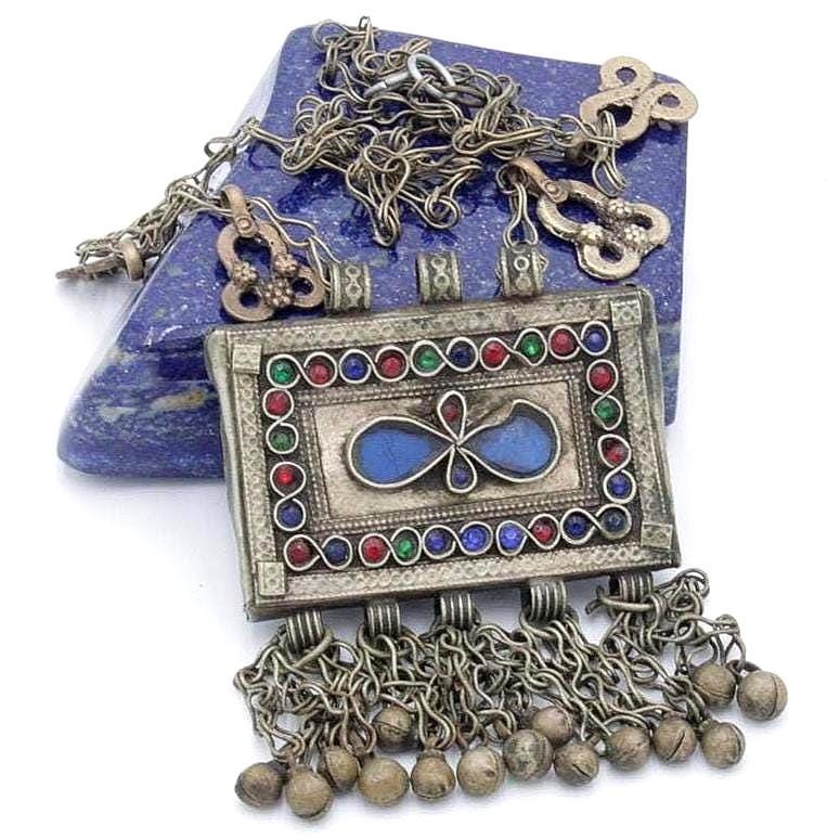 Antique Kuchi Statement Pendant: Vintage Afghan Boho Ethnic Necklace, Middle Eastern Tribal Jewelry