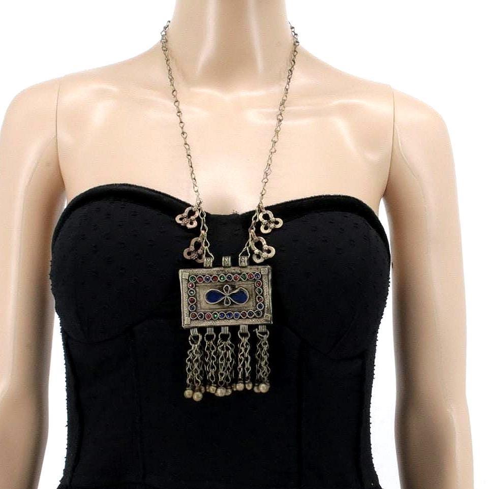 Antique Kuchi Statement Pendant: Vintage Afghan Boho Ethnic Necklace, Middle Eastern Tribal Jewelry