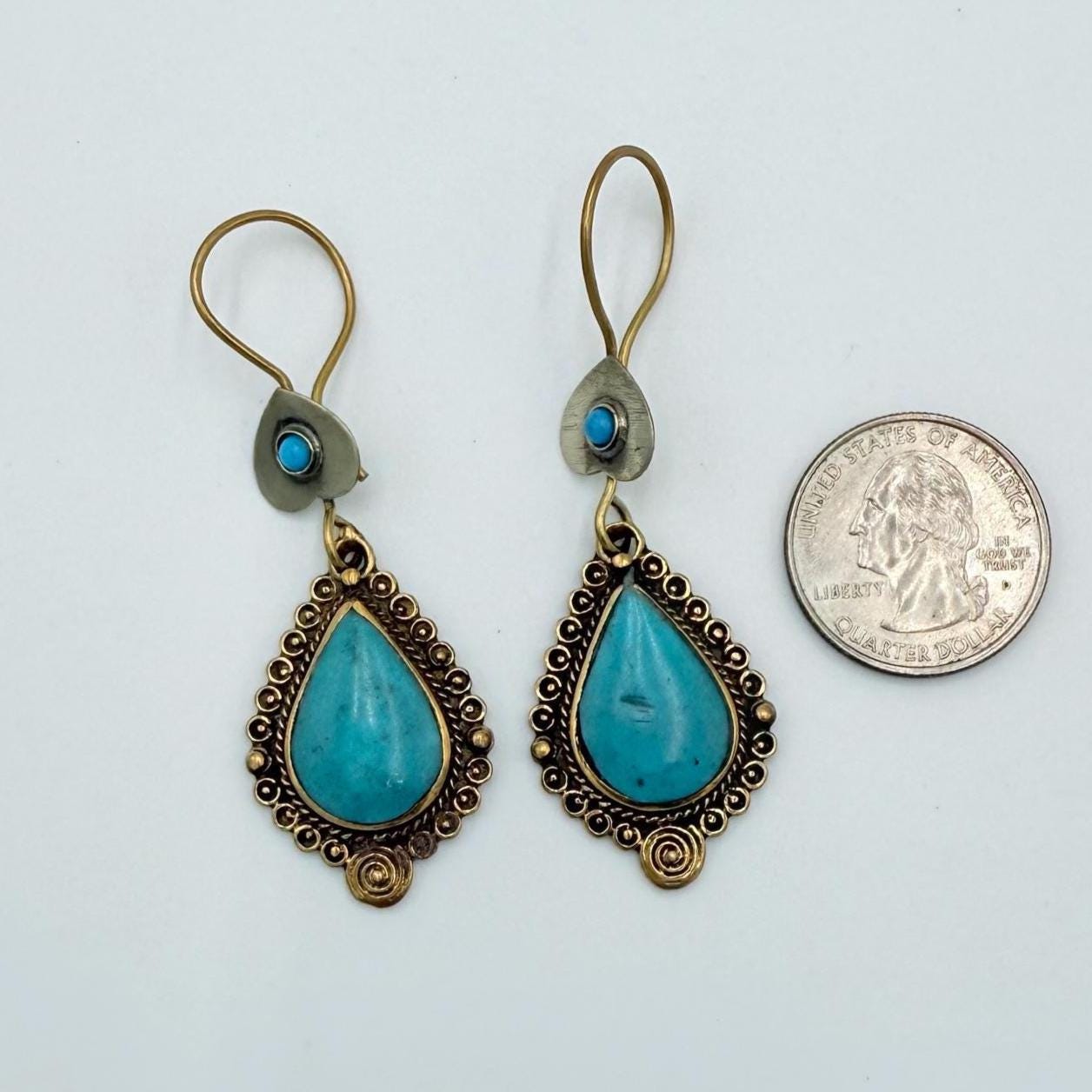 Vintage Afghan Turquoise Teardrop Earrings - Handmade Tribal Boho Dangle Jewelry