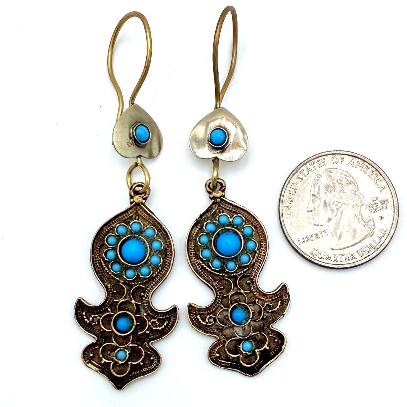 Vintage Afghan Blue Bead Earrings - Traditional Kuchi Jingle Jewelry for Baluchi Style Enthusiasts