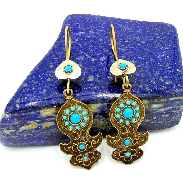 Vintage Afghan Blue Bead Earrings - Traditional Kuchi Jingle Jewelry for Baluchi Style Enthusiasts