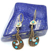 Vintage-Inspired Turquoise Afghan Tribal Earrings: Bronze Finish Kuchi Baluchi Jingle Jewelry