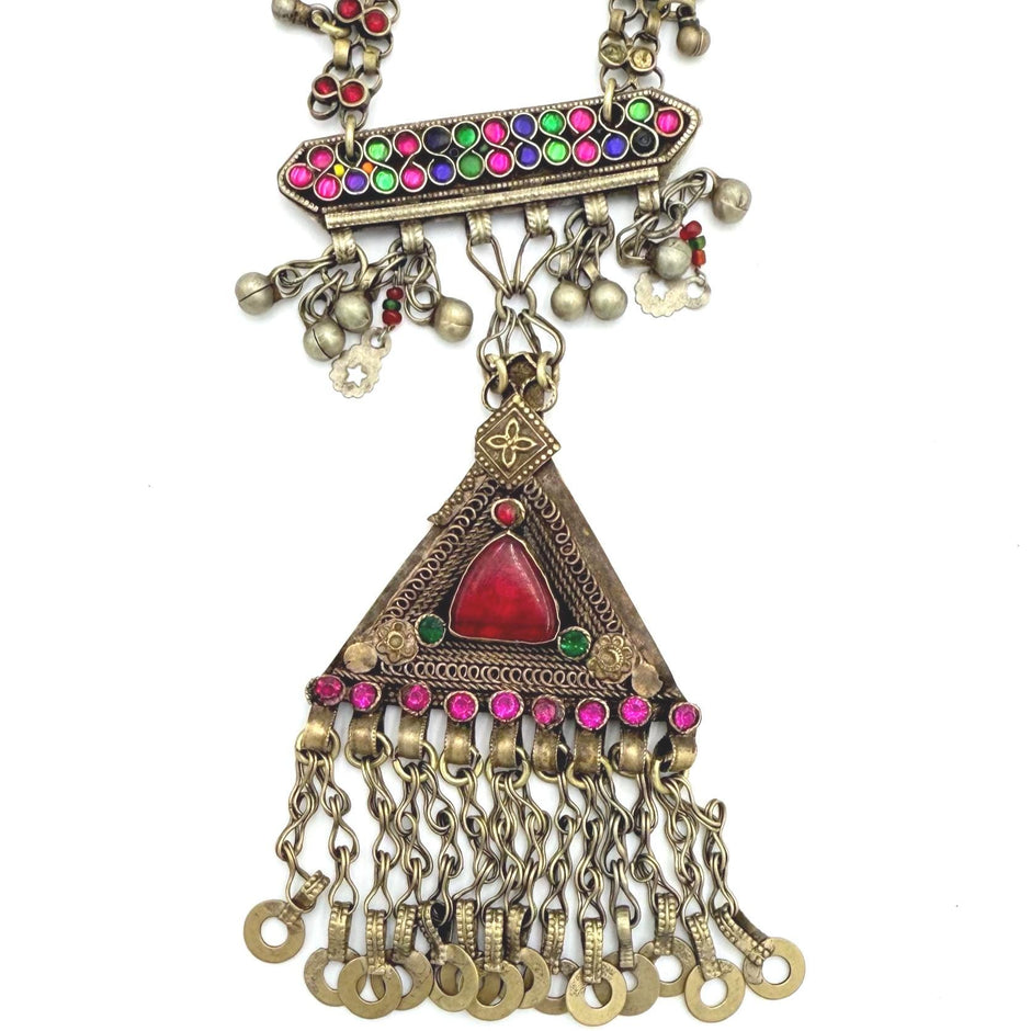Vintage Kuchi Statement Pendant Necklace: Middle Eastern Collectible Jewelry