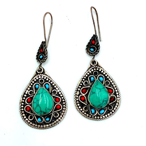 Vintage Afghan Earrings – Bold Teardrop Statement Jewelry with Colorful Stones