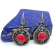 Vintage Afghan Round Earrings – Handcrafted Tribal Jewelry with Red, Blue & Silver Accents