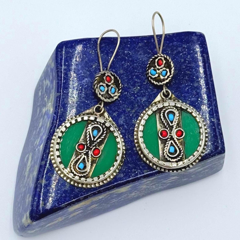 Afghan Round Tribal Earrings – Handcrafted Boho Jewelry  Black