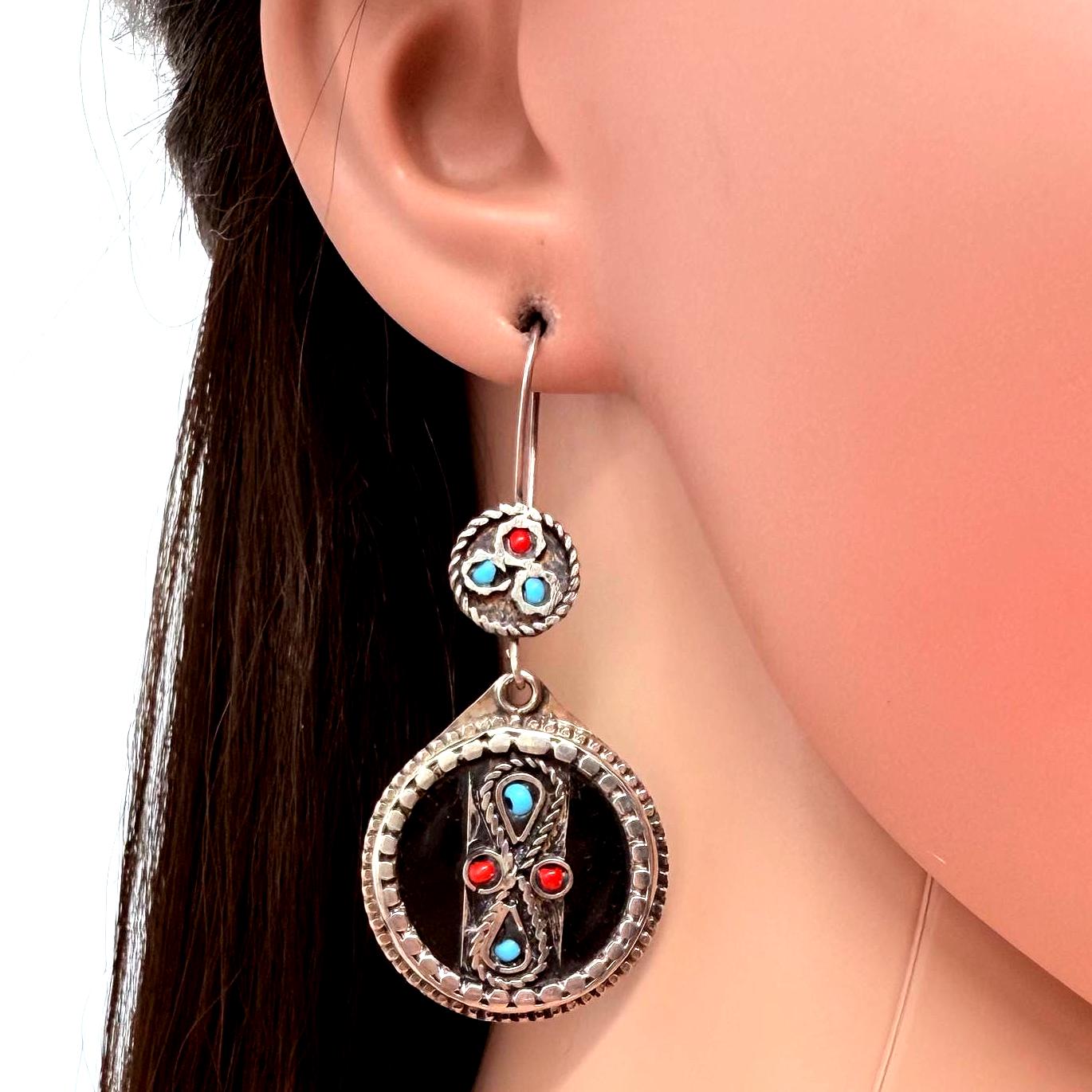 Afghan Round Tribal Earrings – Handcrafted Boho Jewelry  Black