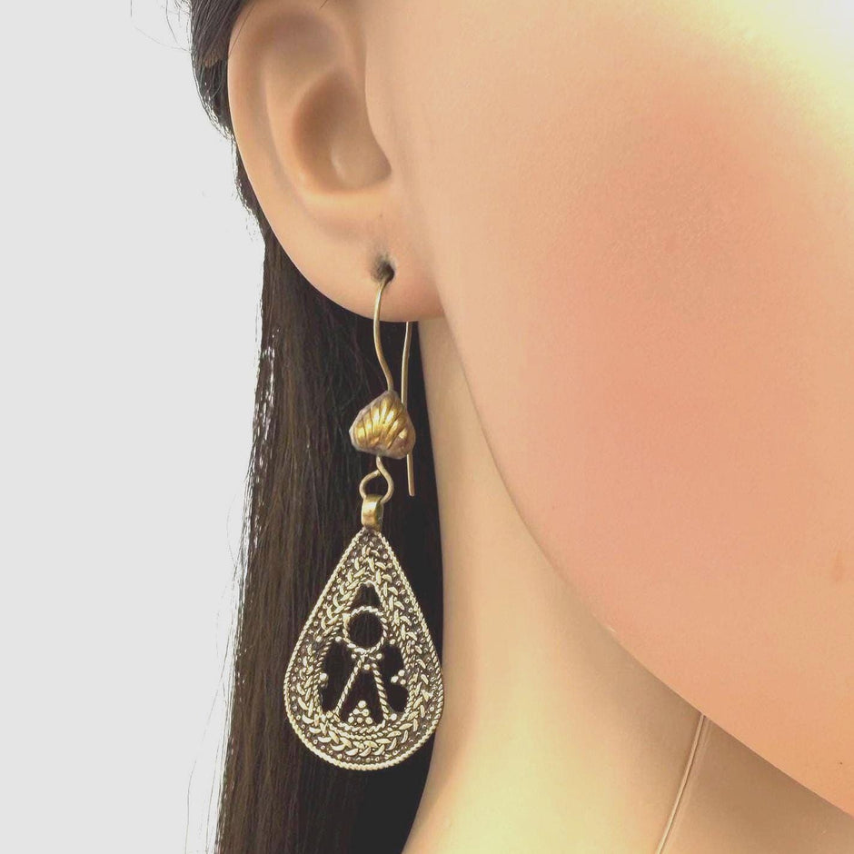 Afghan Teardrop Filigree Earrings – Handcrafted Vintage Brass Tribal Dangles