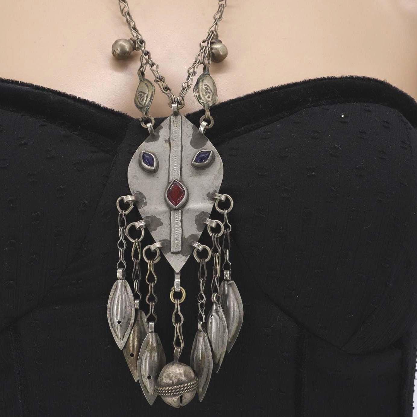 Vintage Kuchi Statement Pendant Necklace - Middle Eastern Antique Collectible Ethnic Jewelry