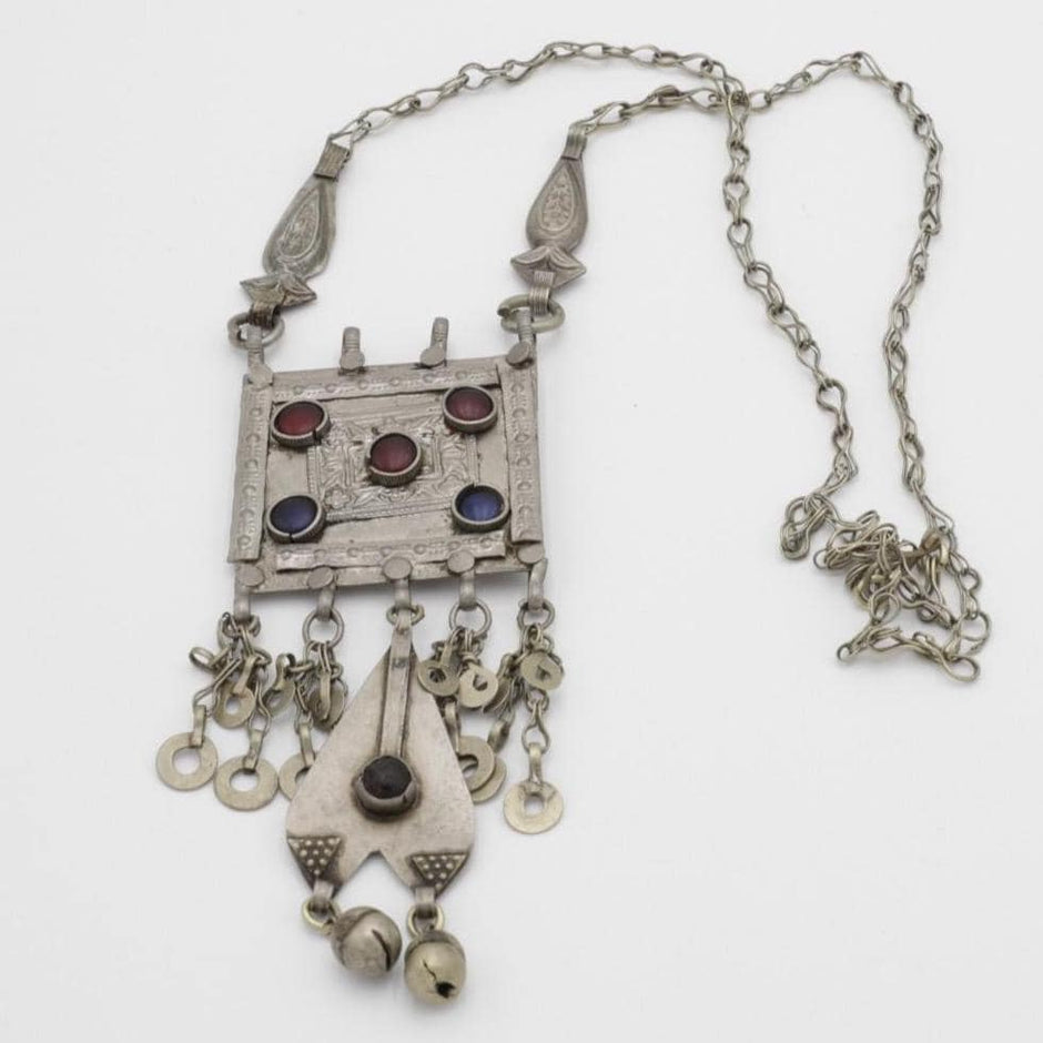 Vintage Kuchi Statement Necklace - Middle Eastern Antique Pendant Jewelry - Ethnic Boho Collectible