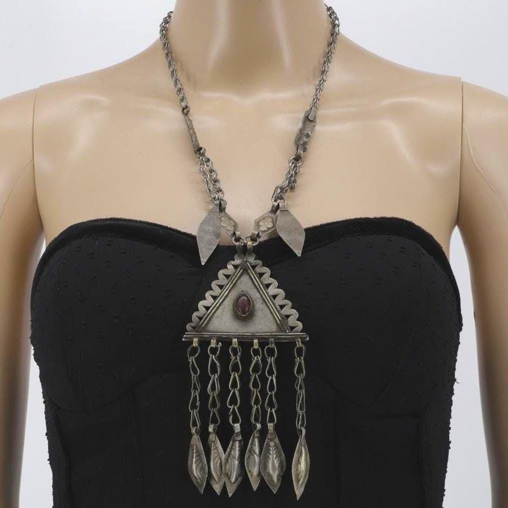 Vintage Kuchi Statement Pendant: Antique Middle Eastern Necklace - Boho Ethnic Afghan Jewelry