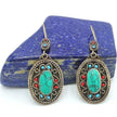 Handmade Afghan Oval Earrings – Tribal Drop Jewelry with Lapis Blue, Red & Turquoise Stones