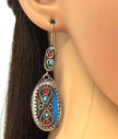 Handcrafted Afghan Oval Earrings – Tribal Silver-Tone Dangles with Red & Turquoise Inlays