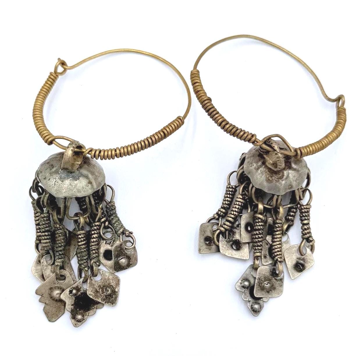 Vintage Kuchi Hoop Earrings: Afghan Tribal Dangle Jewelry