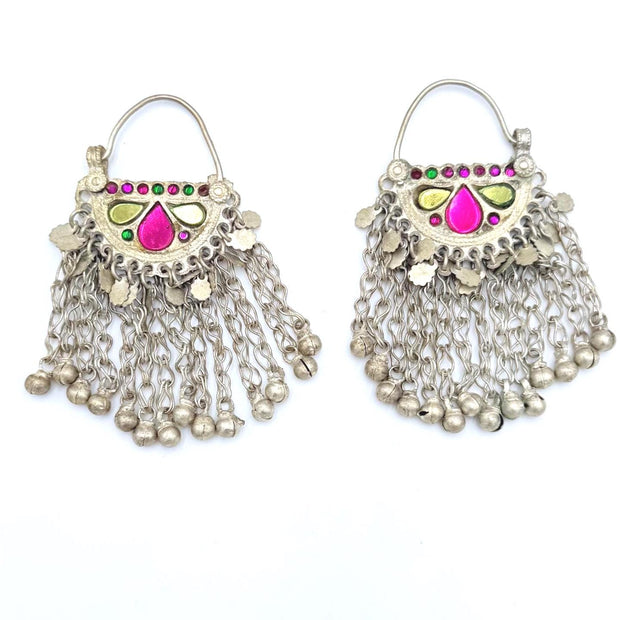 Vintage Afghan Kuchi Tribal Hoop Earrings - Colorful Boho Statement Jewelry for Festivals
