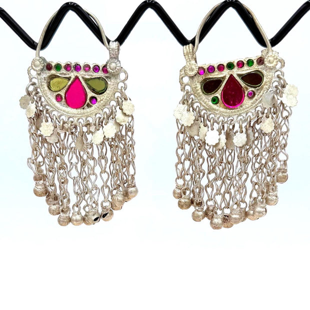 Vintage Afghan Kuchi Tribal Hoop Earrings - Colorful Boho Statement Jewelry for Festivals
