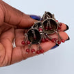 Vintage Turkmen Goldwashed Silver Earrings: Pink Glass Beads, Tribal Nomad Ethnic Statement Jewelry