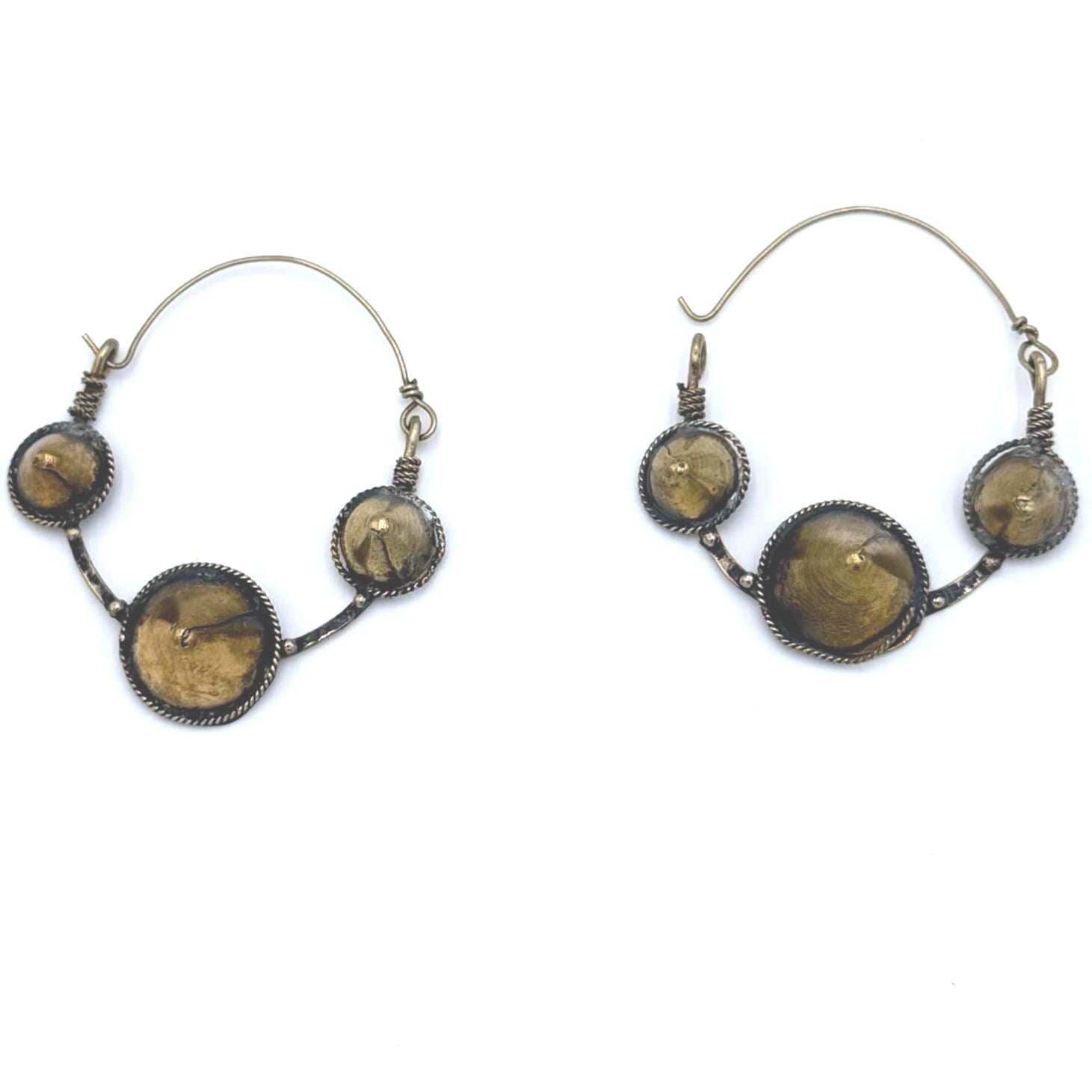 Vintage Afghan Kuchi Spike Hoops - Handmade Tribal Dangle Earrings for Bohemian Festival Style
