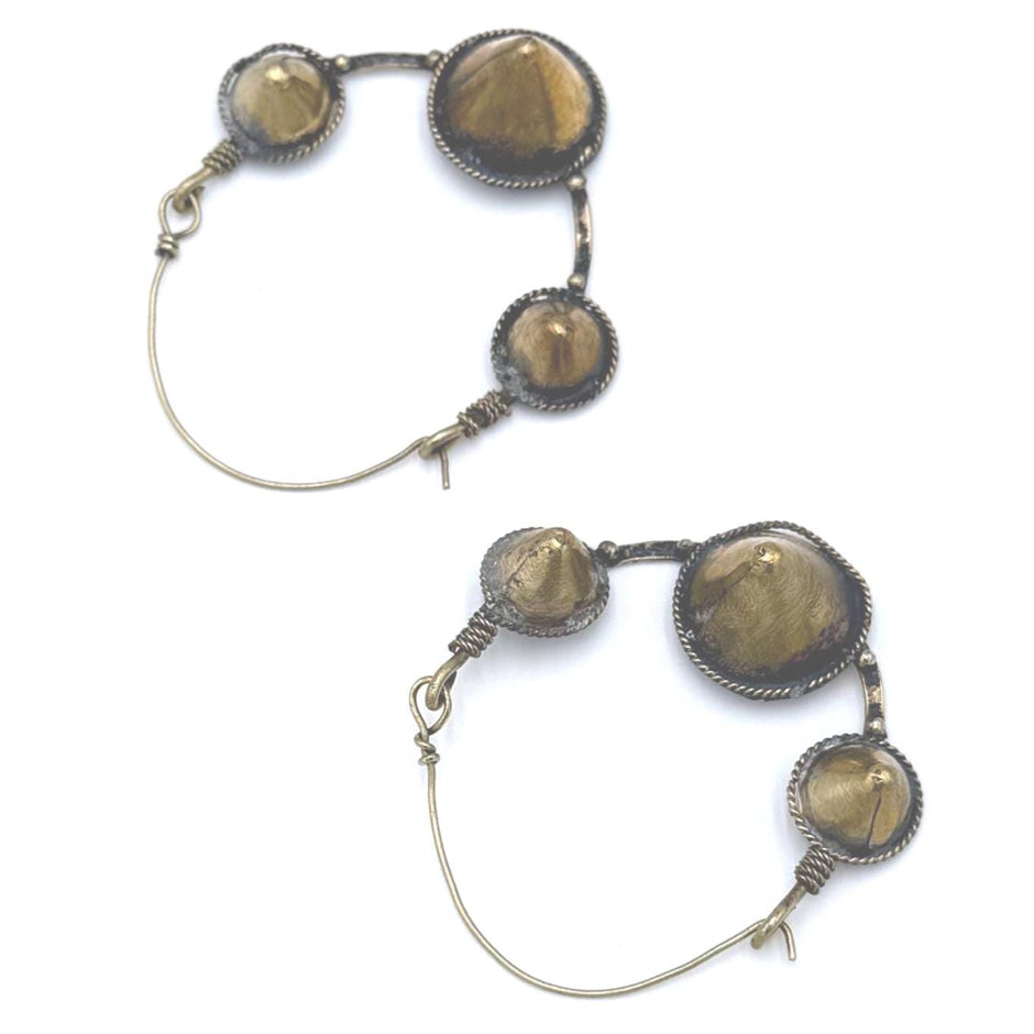 Vintage Afghan Kuchi Spike Hoops - Handmade Tribal Dangle Earrings for Bohemian Festival Style