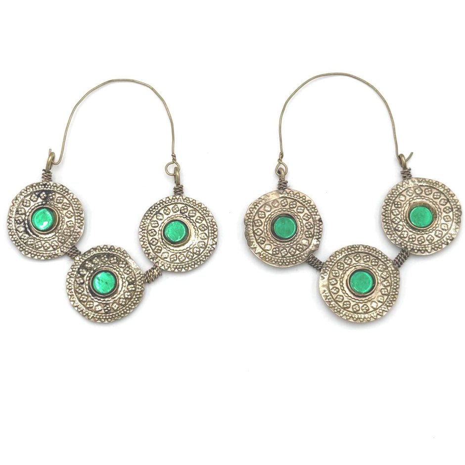 Vintage Afghan Kuchi Tribal Hoops - Handmade Bohemian Ethnic Dangle Earrings for Festival Style