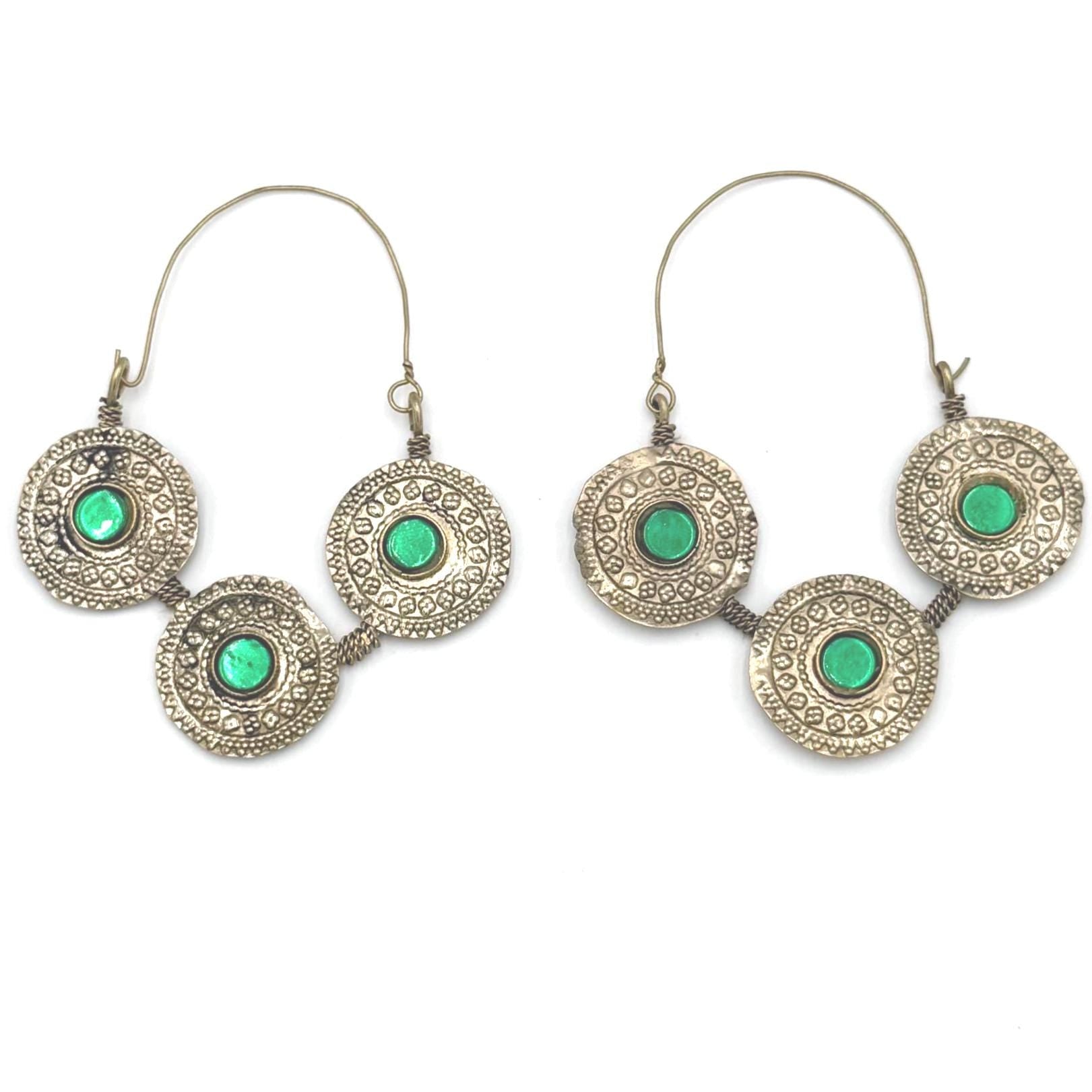 Vintage Afghan Kuchi Tribal Hoops - Handmade Bohemian Ethnic Dangle Earrings for Festival Style