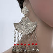 Vintage Afghan Kuchi Bell Earrings - Handmade Ethnic Tribal Dangle Jewelry with Red Beads
