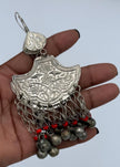 Vintage Afghan Kuchi Bell Earrings - Handmade Ethnic Tribal Dangle Jewelry with Red Beads