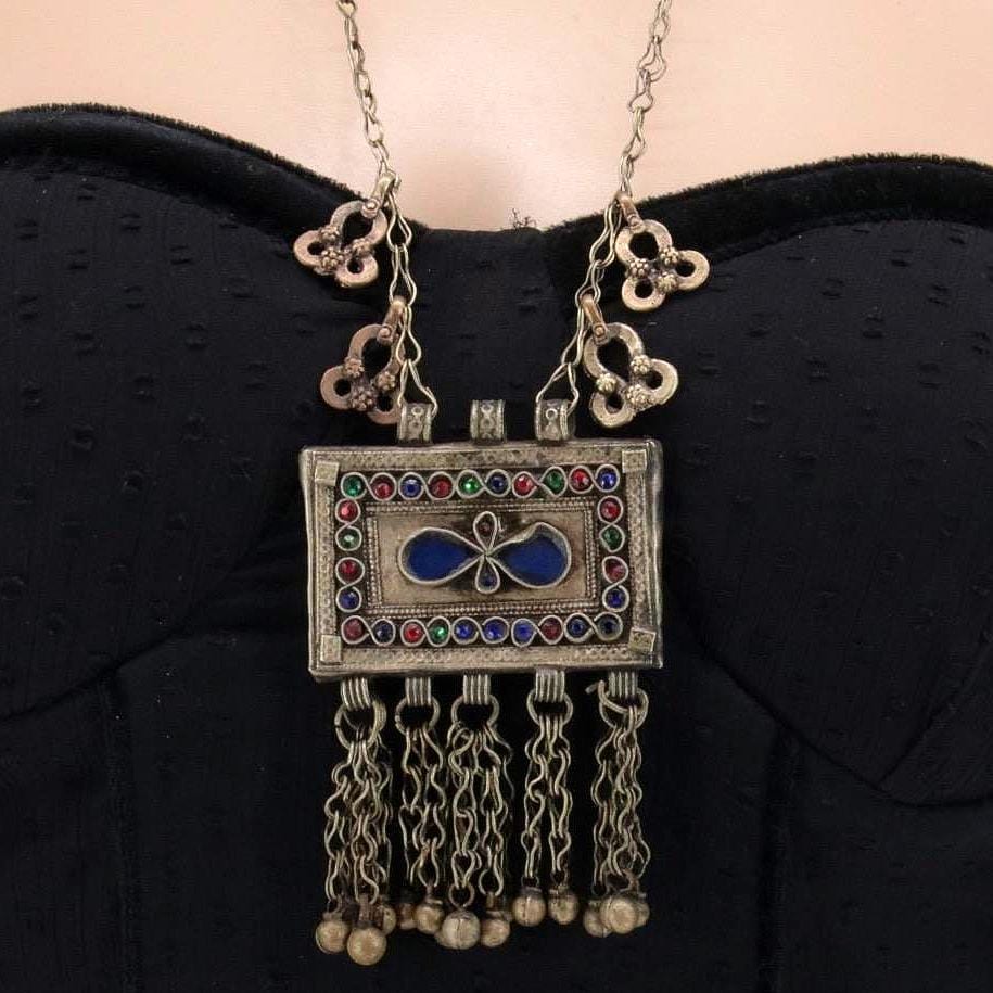 Antique Kuchi Statement Pendant: Vintage Afghan Boho Ethnic Necklace, Middle Eastern Tribal Jewelry