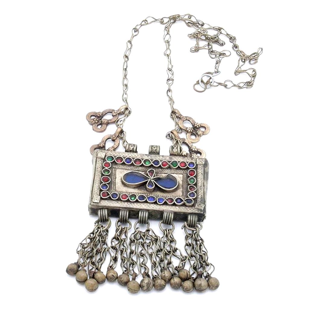 Antique Kuchi Statement Pendant: Vintage Afghan Boho Ethnic Necklace, Middle Eastern Tribal Jewelry